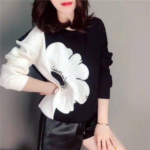 

women's hoodies & sweatshirts korean fashion women o neck long sleeve contrast color sweatshirt casual loose ladies pullovers plus siz, Black