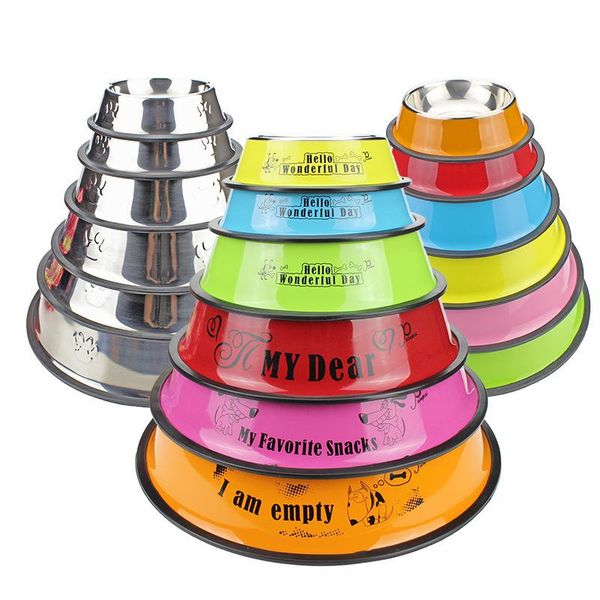 

dog bowls & feeders color spray painted stainless steel pet bowl is solid, thick, anti-skid, various styles and easy to clean supplies