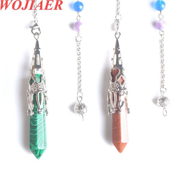 

WOJIAER 2021 New 7 Chakra Pendulums Hexagonal Prism Pendant Natural Stone Amethyst Tigers eye Pendulo for Men And Women DBO941