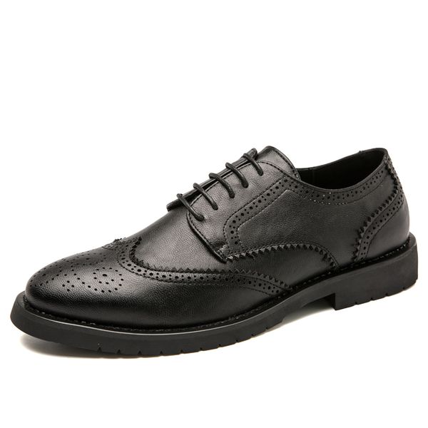 

dress shoes male brogue leather shoes, casual men's loafer, pu leather, thick soles 956u, Black