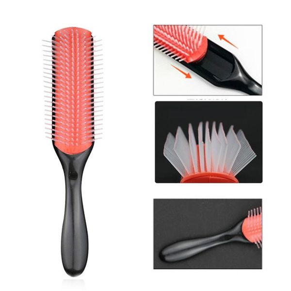 

hair brushes comb 9 rows styling brush straight curly detangling scalp massage hairbrush for women home salon, Silver