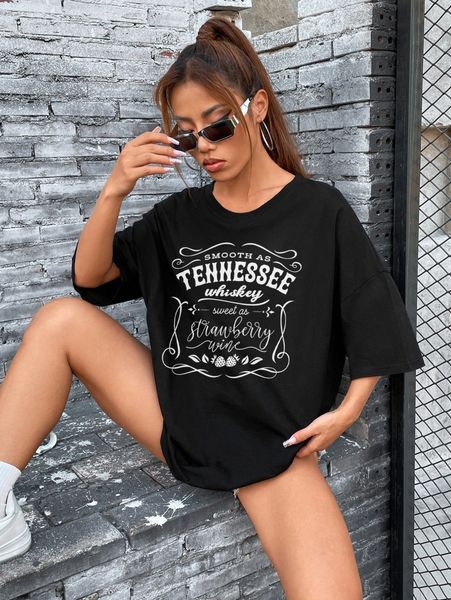 

slogan graphic drop shoulder tee v1gt#, White