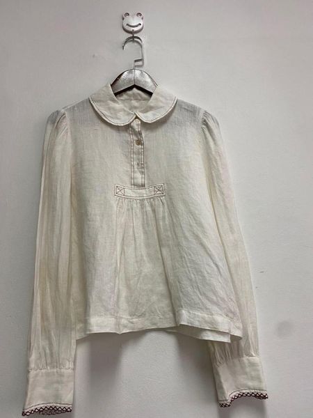 

elfstyle ladies stylish long sleeve blouse shirt features contrasting titching - women/female stitch top, White