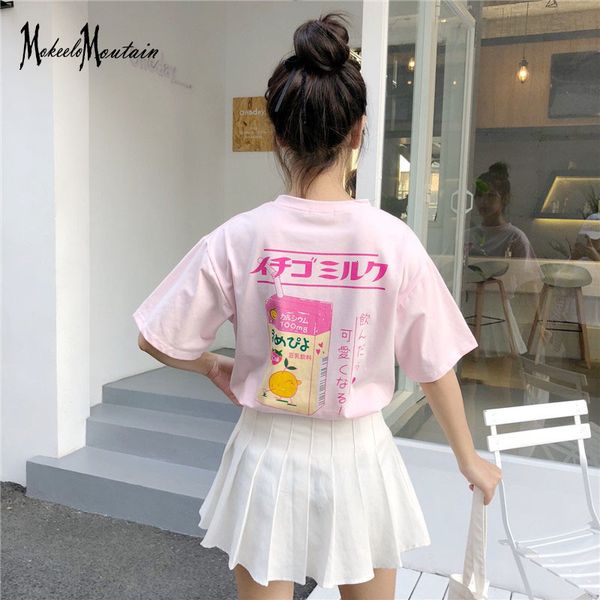 

2021 new lolita strawberry milk t shirt women will see harajuku goth kawaii short sleeve of cartoon tshirt s schoolgirl 2agq, White