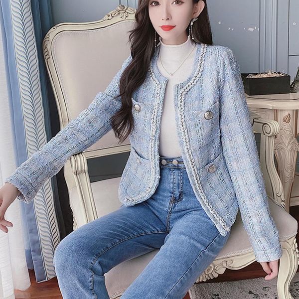 

women's jackets vintage long sleeve sliver button slim woolen outerwear chic small fragrant tweed jacket fashion korean short women co, Black;brown