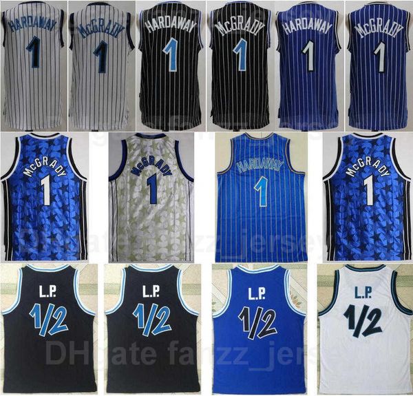 

men retro basketball jersey penny hardaway tracy mcgrady 1 vintage blue white black all stitched team color for sport fans breathable shirt, Black;red
