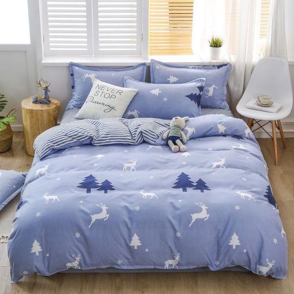 

bedding sets simple style printing bedroom dormitory 4pcs set 1quilt cover+1bed sheet+2pillowcase aloe cotton king/ size j8609
