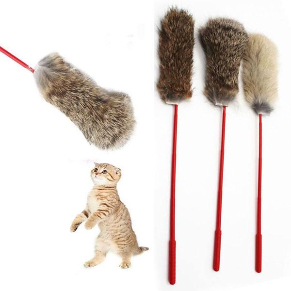 

cat toys random color pet design soft fur rod tease feather exercise durable