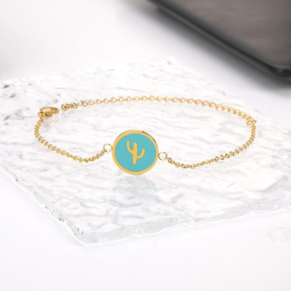 

link, chain luminous gold color cactus charm bracelets for women adjustable bracelet fashion classic stainless steel jewelry wholesale gift, Black