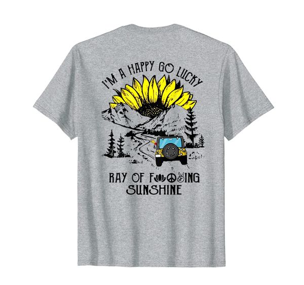 

i'm a happy go lucky ray of sunshine sunflower jeep t-shirt, White;black