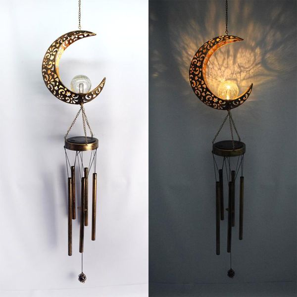 

wrought iron hollow solar moon wind chime led light outdoor landscape decoration garden home decor decoration wind chimes