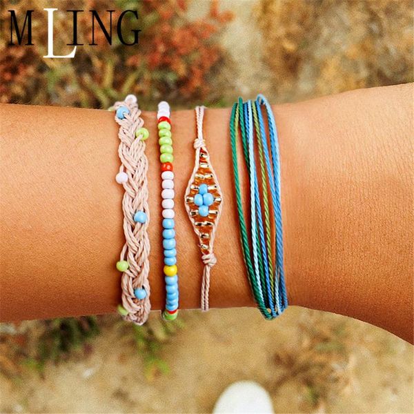 

charm bracelets mling 4 pcs/set vintage rope chain beads bracelet bohemian handmade weave eye for women, Golden;silver