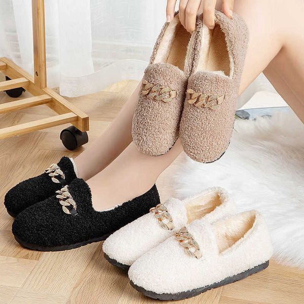 

winter women cotton slippers thick plush home soft warm indoor shoes womens cute fluffy 210619, Black