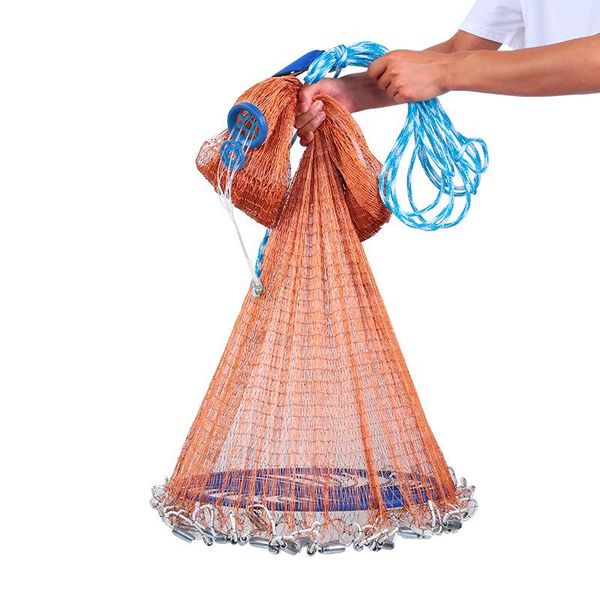 

3m-7.2m usa style hand cast net with sinkers high strength hand throw fishing net easy throw catch trap fishing network