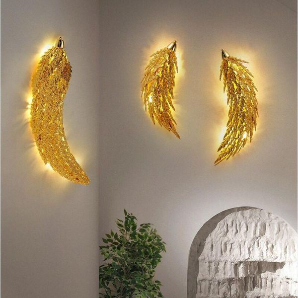 

wall lamp post modern gold aluminium alloy lamps led luxury golden sconce restaurant bedroom cafe light art lighting