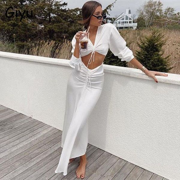 

casual dresses giyu club party satin dress women hollow out 2021 autumn winter ruched drawstring long sleeve female vestidos, Black;gray