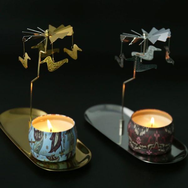 

christmas magnetic rotary spinning carousel tealight candle holder metal stand dropshipping
