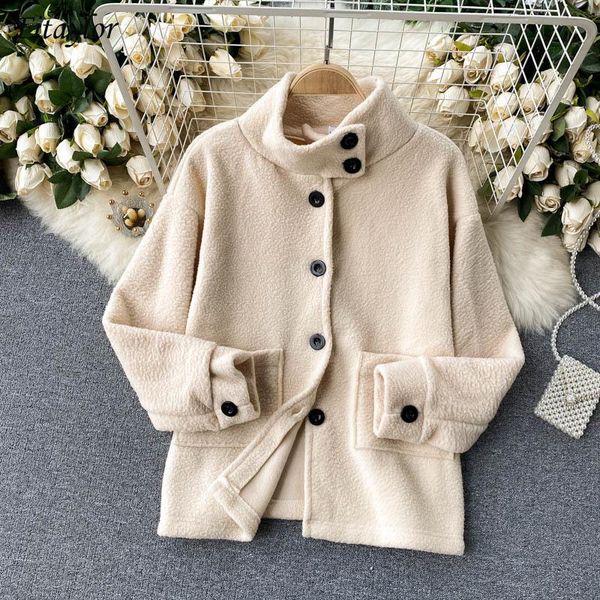 

women's jackets fitaylor 2021 spring women faux lamb leather jacket casual female beige stand collar single breasted warm coat outwear, Black;brown