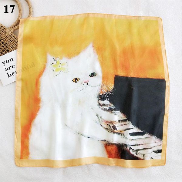 

scarves fashion printing office lady decorative small foulard satin silk shawls and wraps square scarf hair neck, Blue;gray