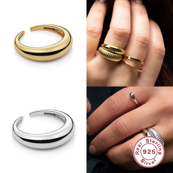 

cluster rings irregular handmade open ring sterling 925 silver geometric arc smooth surface all-match women's finger jewelry accessorie, Golden;silver