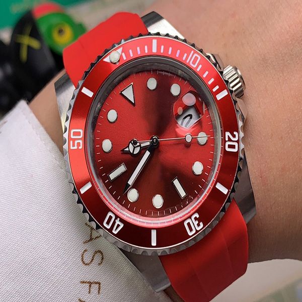 

fashion mens watch 40mm automatic mechanical watches ceramic case red wristwatch stainless steel strap waterproof design montre de luxe, Slivery;brown