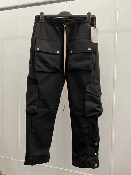 

2021 new 21ss high-quality drawstring tracksuit gym causal sweatpants trousers streetwear hip-hop rhude pants 0vhy, Black