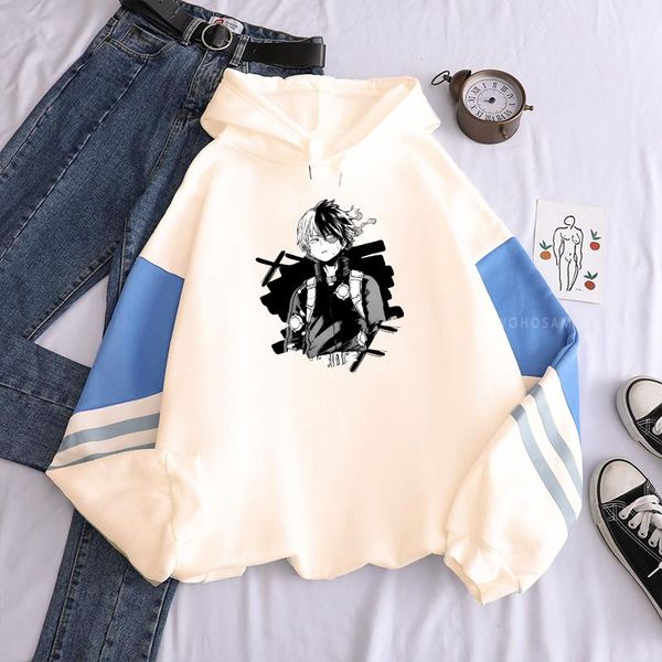 

men's hoodies & sweatshirts harajuku anime my hero academia male funny cartoon so todoroki streetwear winter oversized patchwork, Black