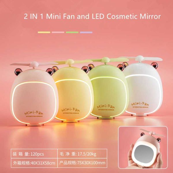 

usb rechargeable mini fan with led cosmetic mirror 3 gear adjustment portable fan small air cooler for home school office 2021