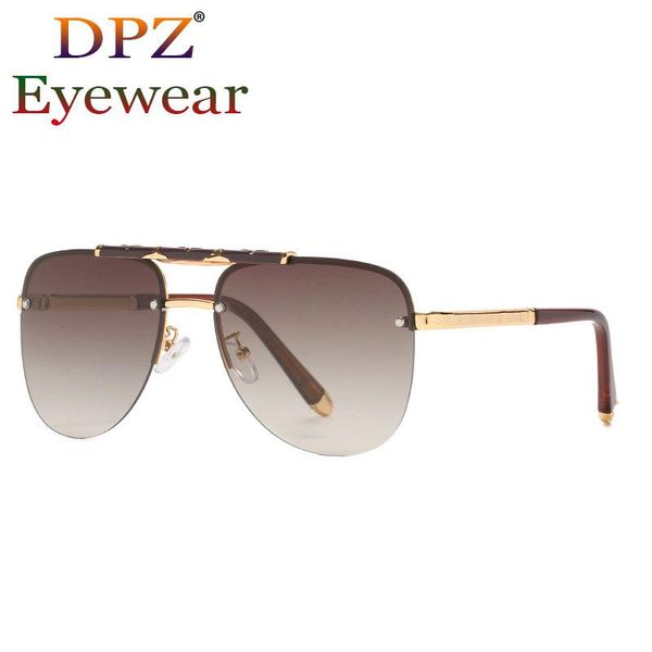 

sunglasses 2021 luxury men's retro metal rimless aviation fashion woman sports brand design 10213, White;black