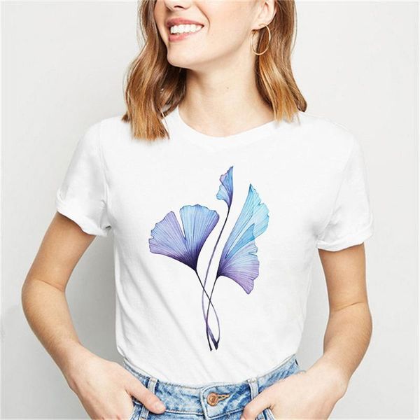 

women's t-shirt women t shirt ginkgo biloba printing short sleeve simplicity style 90s female tshirts fashion casual clothes lady, White