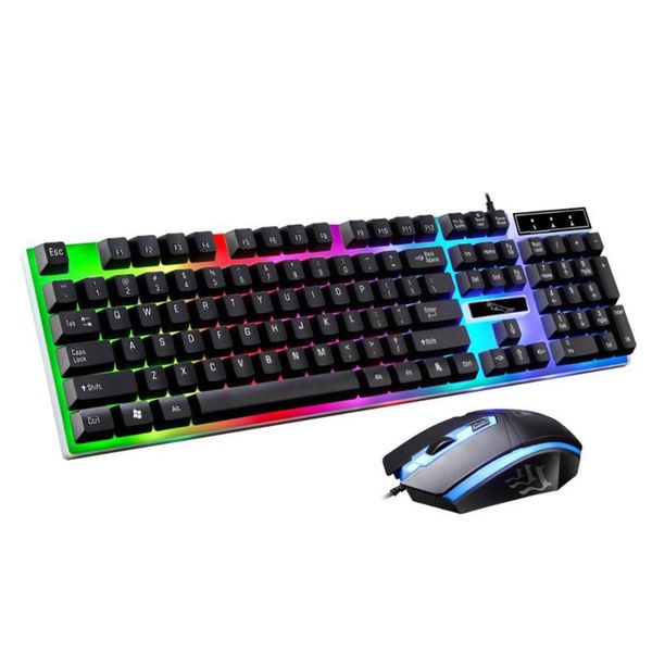 

keyboard mouse combos g21 led rainbow color backlight gaming game usb wired set robotic feel for pc lapgamer ergonomic design