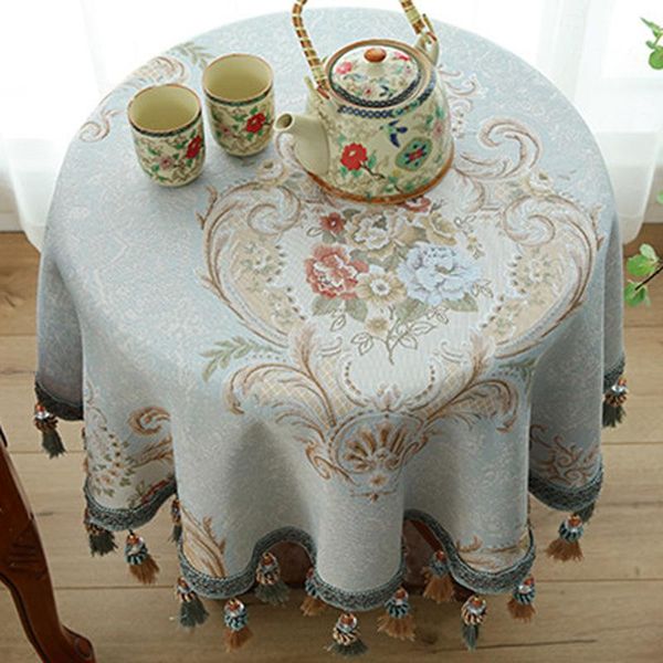 

table cloth luxury eye-catching small round cover flower rectangle jacquard tablecloths home dustcloth tablecloth tassel tapete