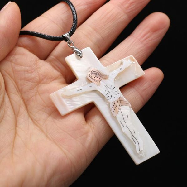 

pendant necklaces natural mother of pearl shell necklace cross shape for women men charms jewelry, Silver