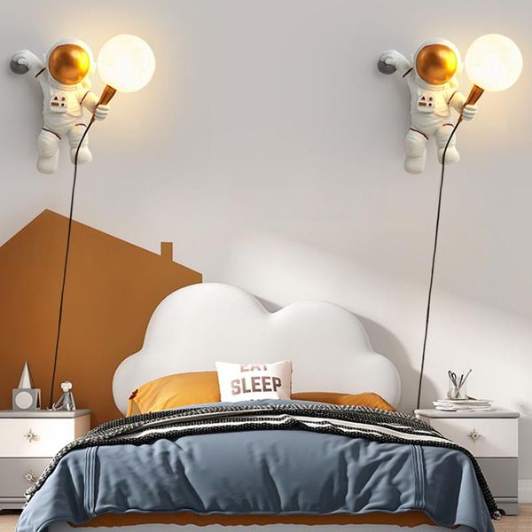 

wall lamp nordic modern astronaut lamps creative resin planet luminaires for children's room study bedroom decorative led lights