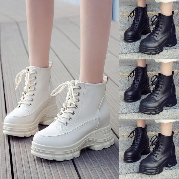 

boots women thick bottom snow lace up woman platform ankle military warm fur winter sneaker #srn, Black