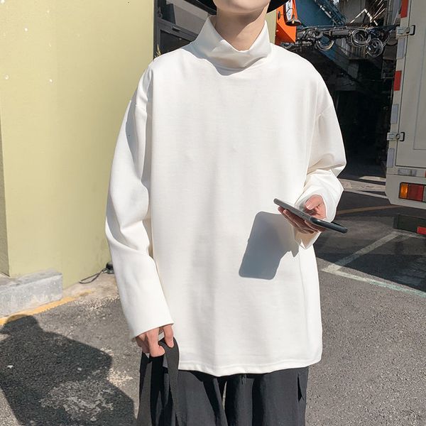 

2021 spring stand-up collar men's fashion black white high-necked t-shirt men streetwear long-sleeved tshirt mens z7nv, White;black