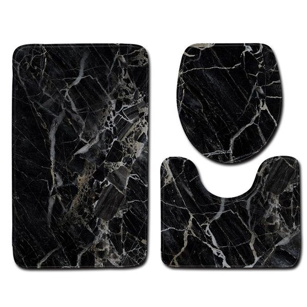 

carpets 3pcs/set black marble printed mats bathroom toilet carpet polyester non-slip rug lid cover shower room floor