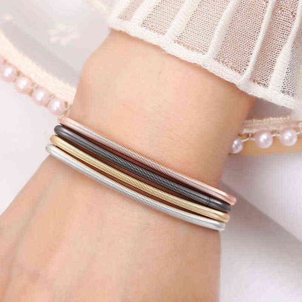 

1 pcs simple stretchable stainless steel bracelet multicolor charm bracelets fashion jewelry accessories, Golden;silver