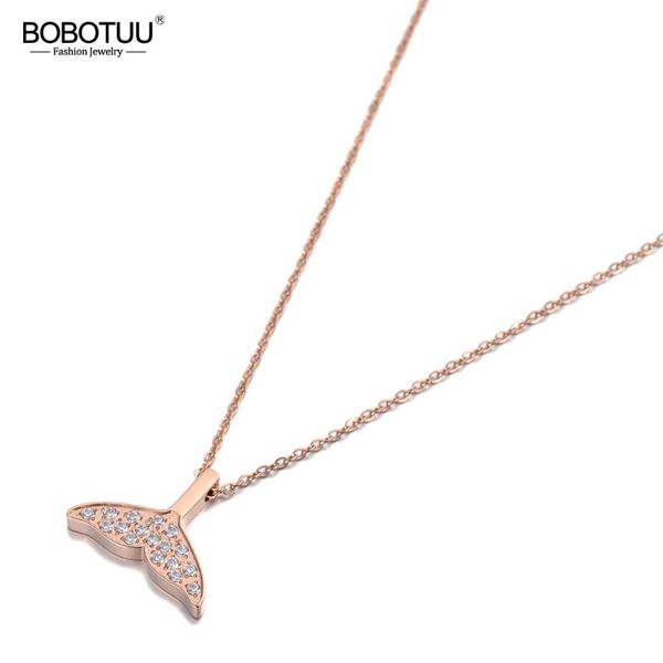 

chokers bobotuu fashion mosaic cz crystal fish tail pendant necklaces for women titanium stainless steel choker necklace jewelry bn19140, Golden;silver