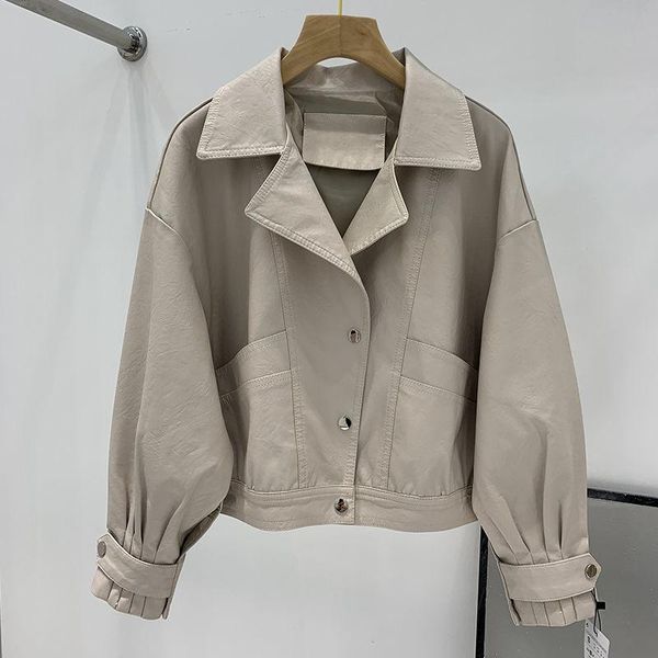 

women's leather & faux [ewq] korea pu clothes lapel single breasted motorcycle jacket cool loose black coat female fashion 2021 16e4780