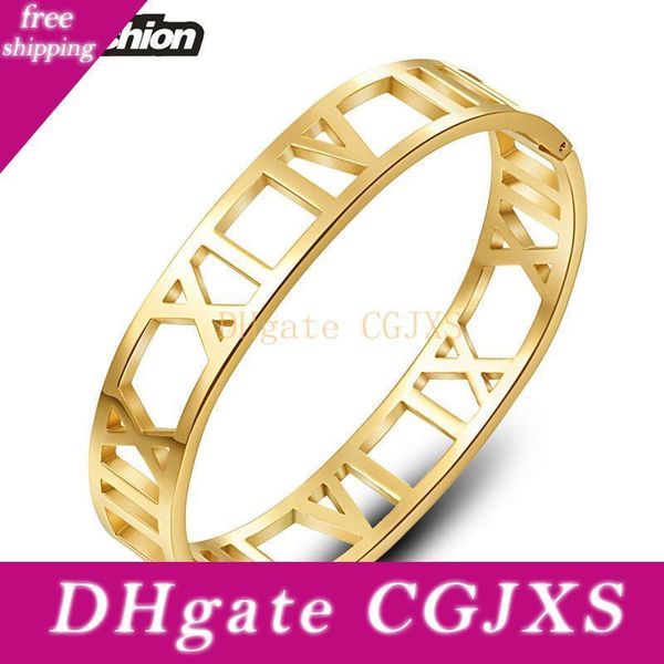 

enfashion roman numerals bangle bracelet cuff bracelets for women gold color stainless steel bangles jewelry wholesale christmas gift, Black