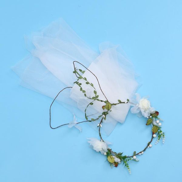 

bridal veils european style beauty wreath veil white rose rattan seaside headdress, Black