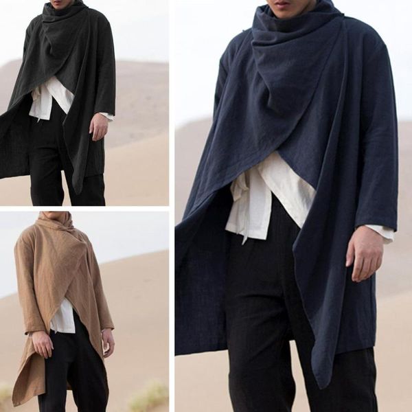 

men's trench coats 3xl men spring autumn warm cardigan sweater gothic punk long sleeve cape ruffle shawl midi coat sweatercoat, Tan;black