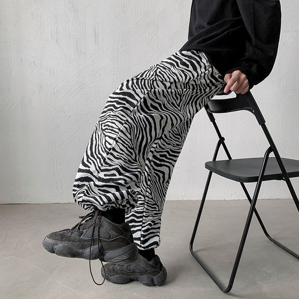 

2021 autumn striped men's fashion retro casual men streetwear wild hip-hop straight wide-leg pants mens joggers 2got, Black