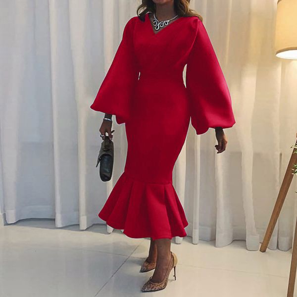 

2021 women party es long lantern sleeves v neck bodycon celebrate event elegant office ladies occasion vestidos new female robes qm9o, Black;gray