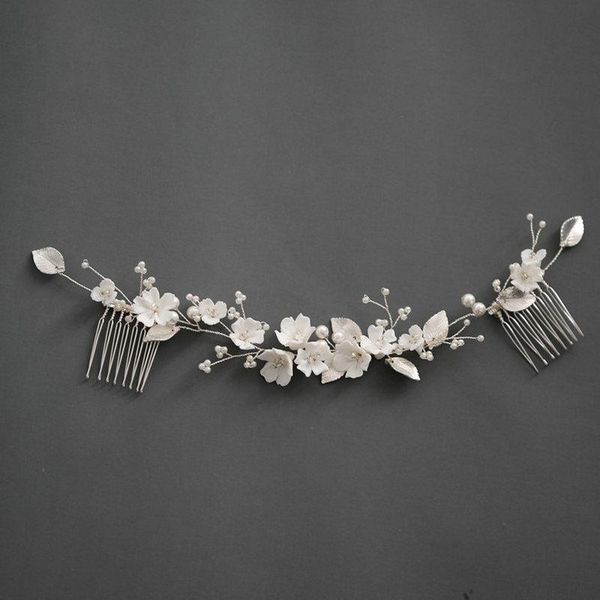 

elegant ceramic flowers bridal hair comb pearl wedding headdress hair accessories, Golden;silver