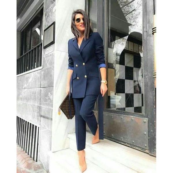 

women's suits & blazers 2 piece navy slim fit business summer suit 2021 female uniform ladies formal pants double breasted tuxedo, White;black