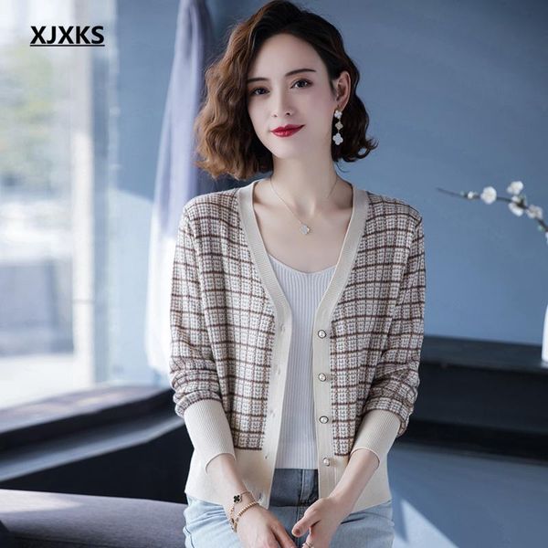 

women's knits & tees xjxks 2021 spring autumn women single-breasted sweater coat comfortable wool knitted v-neck cardigan, White