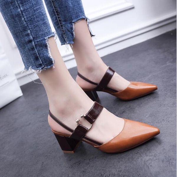

dress shoes 2021 sandals hollow coarse high-heeled shallow mouth pointed pumps female high heels large fashion woman, Black