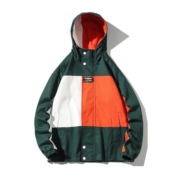 

black patchwork block sweatshirt jackets for men autumn hip hop japanese hoodies streetwear loose casual hooded jacket, Black;brown
